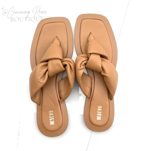 Maeve Shoes - Size8 NWOT Maeve Anthropologie Brown Leather Puffy Knotted FlipFlop Sandals Nude